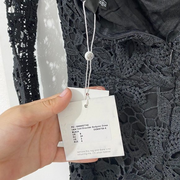 Black Cold Shoulder Lace Bodycon Dress - Picture 6 of 7